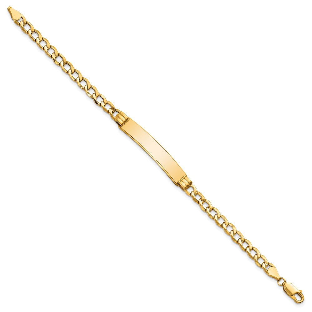 Engravable 10K Yellow Gold Curb Link ID Bracelet Length 8 inches Width 7.3 mm With Lobster Claw Clasp