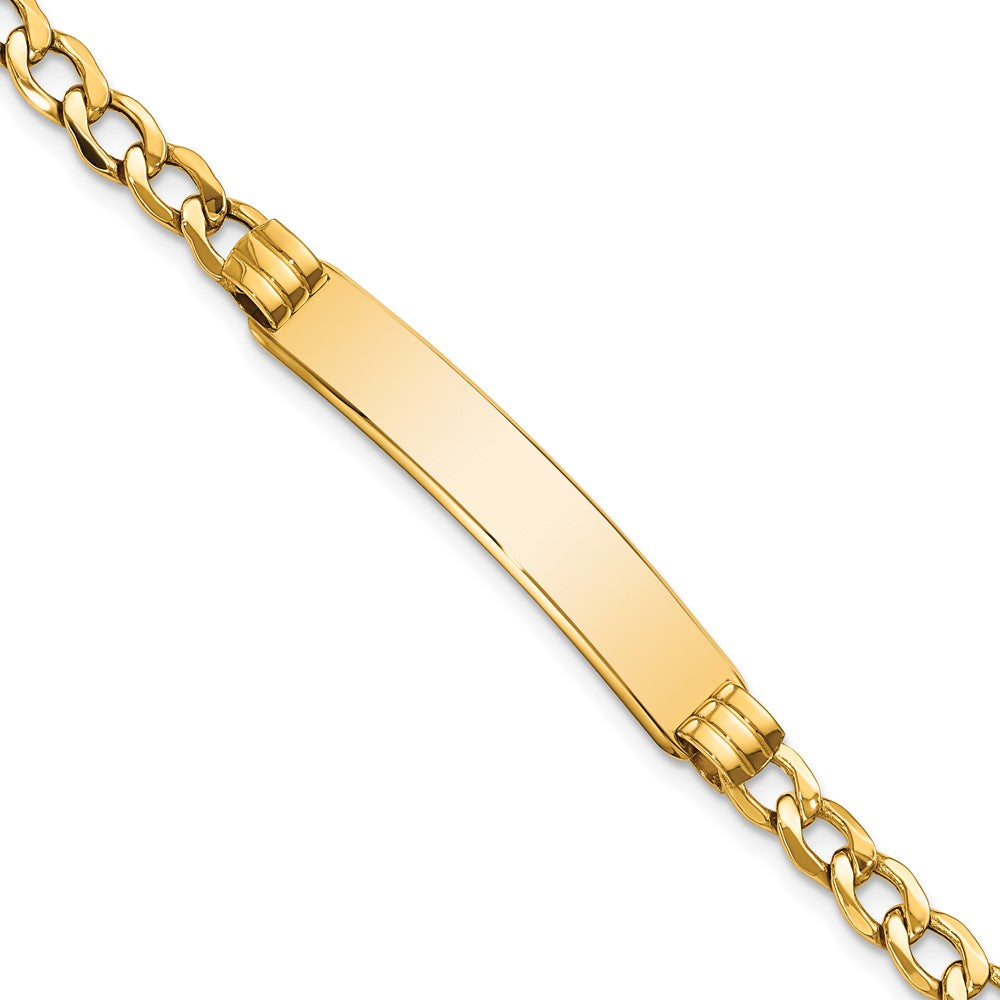 Engravable 10K Yellow Gold Curb Link ID Bracelet Length 8 inches Width 7.3 mm With Lobster Claw Clasp