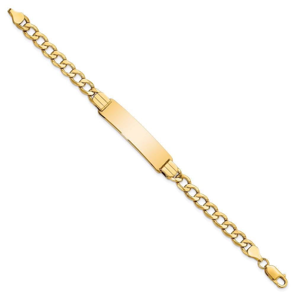 Engravable 10K Yellow Gold Curb Link ID Bracelet Length 8 inches Width 10.44 mm With Lobster Claw Clasp