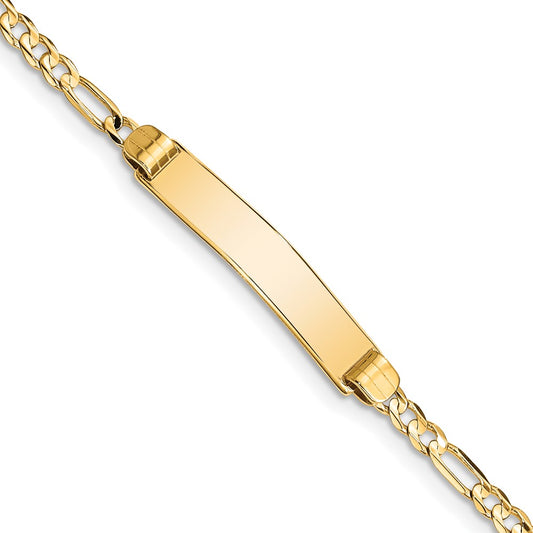 Engravable 10K Yellow Gold Figaro Link ID Bracelet Length 7 inches Width 5.25 mm With Lobster Claw Clasp