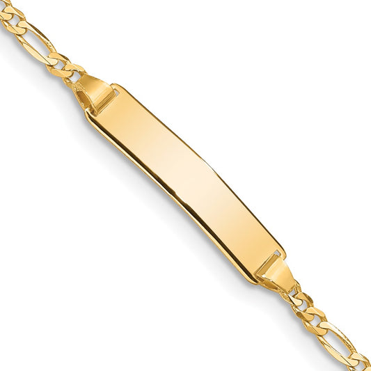 Engravable 10K Yellow Gold Figaro Link ID Bracelet Length 7 inches Width 5 mm With Lobster Claw Clasp