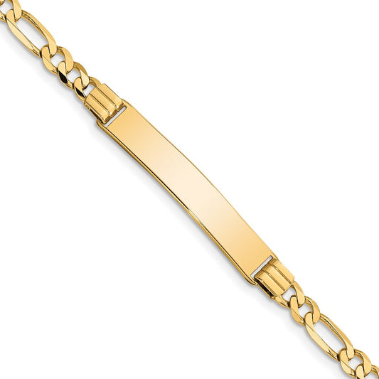 Engravable 10K Yellow Gold Figaro Link ID Bracelet Length 7 inches Width 6.56 mm With Lobster Claw Clasp