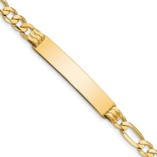 Engravable 10K Yellow Gold Figaro Link ID Bracelet Length 8 inches Width 7.5 mm With Lobster Claw Clasp