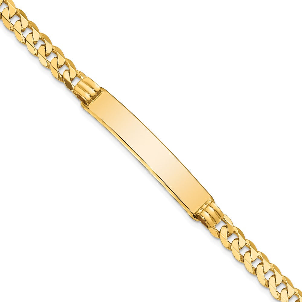 Engravable 10K Yellow Gold Flat Curb Link ID Bracelet Length 7 inches Width 7.5 mm With Lobster Claw Clasp