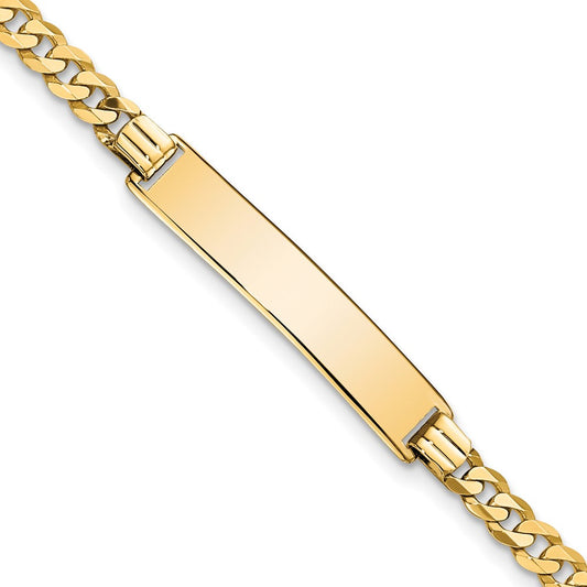 Engravable 10K Yellow Gold Flat Curb Link ID Bracelet Length 8 inches Width 6.28 mm With Lobster Claw Clasp