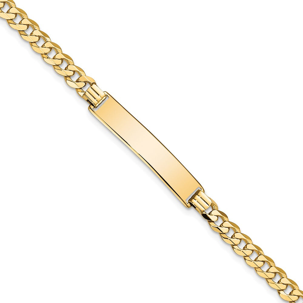 Engravable 10K Yellow Gold Flat Curb Link ID Bracelet Length 7 inches Width 6.4 mm With Lobster Claw Clasp