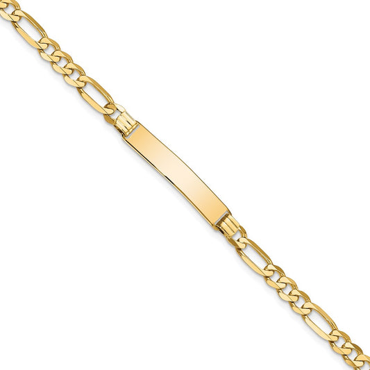 Engravable 10K Yellow Gold Figaro Link ID Bracelet Length 8 inches Width 6.28 mm With Lobster Claw Clasp