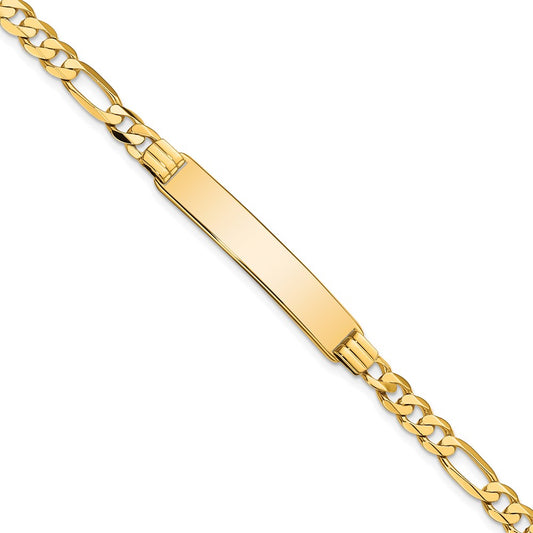 Engravable 10K Yellow Gold Figaro Link ID Bracelet Length 7 inches Width 6.61 mm With Lobster Claw Clasp