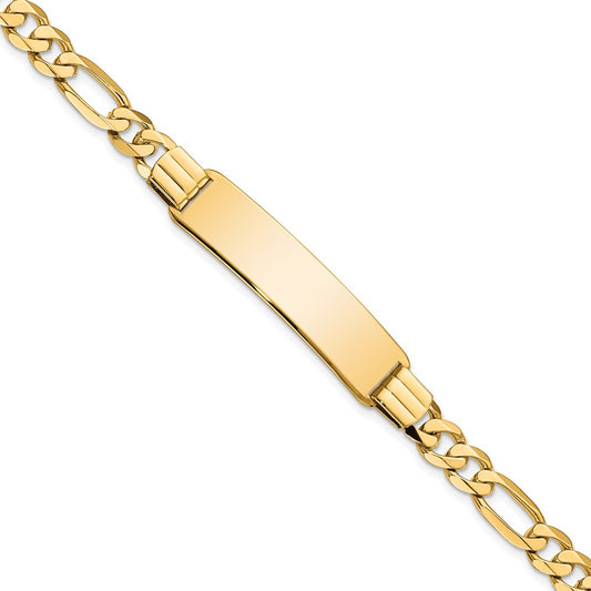 Engravable 10K Yellow Gold Figaro Link ID Bracelet Length 7 inches Width 9.35 mm With Lobster Claw Clasp