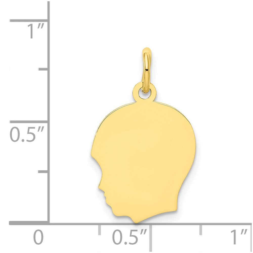 10K Yellow Gold Plain Medium .018 Gauge Facing Left Boy HeadEngravable Charm Pendant Jewelry Gifts (Length 0.86" Width 0.51")