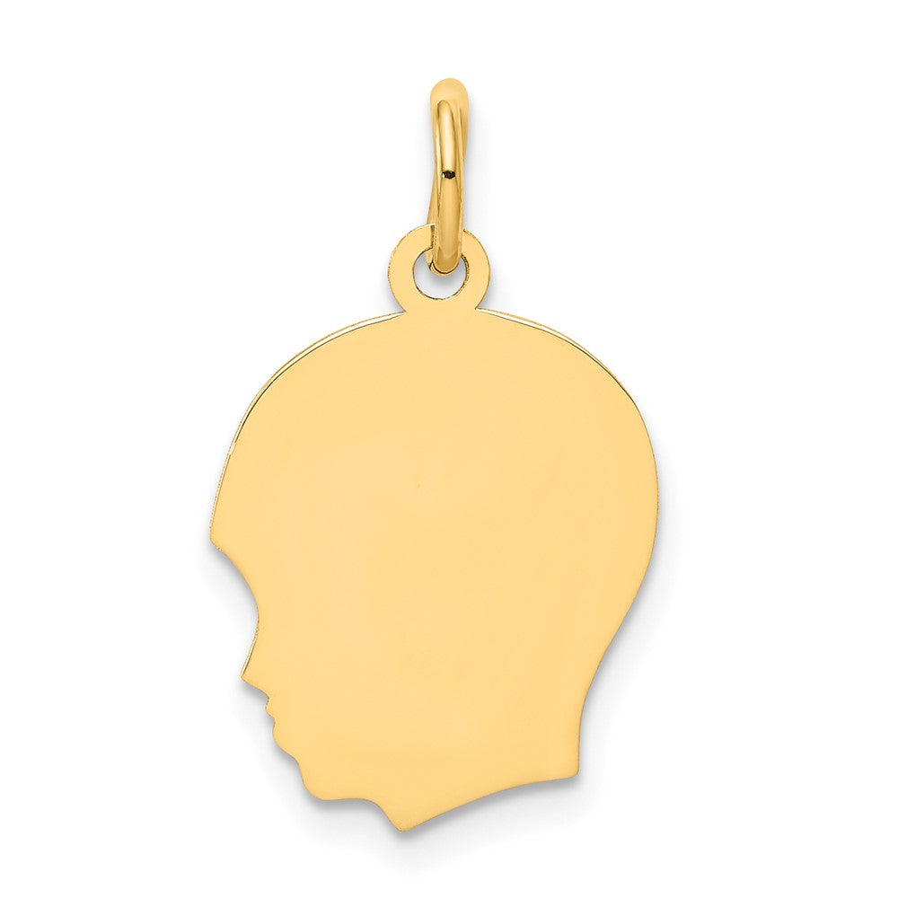 10K Yellow Gold Plain Medium .018 Gauge Facing Left Boy HeadEngravable Charm Pendant Jewelry Gifts (Length 0.86" Width 0.51")