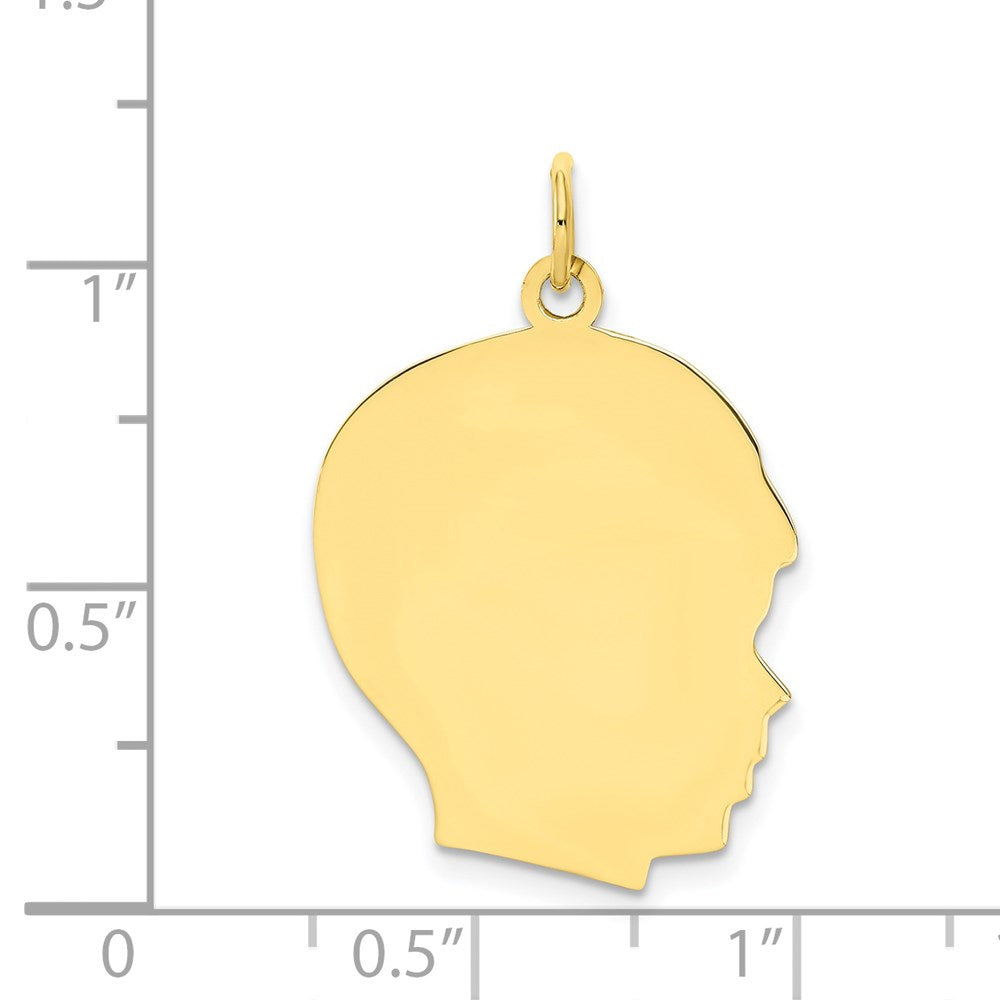 10K Yellow Gold Plain Large .018 Gauge Facing Right Boy HeadEngravable Charm Pendant Jewelry Gifts (Length 1.17" Width 0.78")