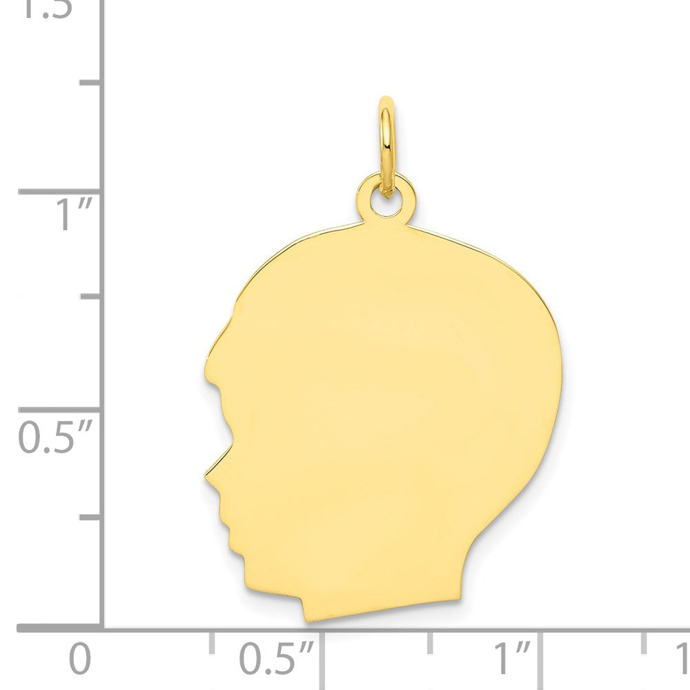 10K Yellow Gold Plain Large .013 Gauge Facing Left Boy HeadEngravable Charm Pendant Jewelry Gifts (Length 1.17" Width 0.78")