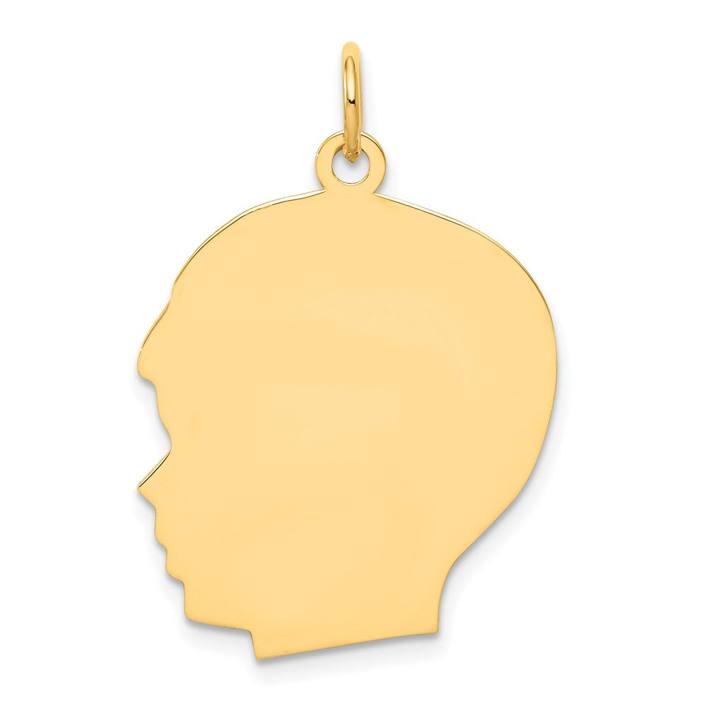 10K Yellow Gold Plain Large .013 Gauge Facing Left Boy HeadEngravable Charm Pendant Jewelry Gifts (Length 1.17" Width 0.78")