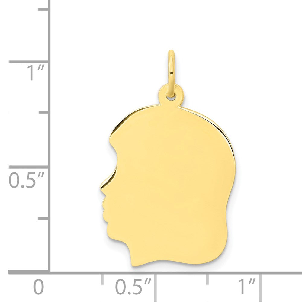 10K Yellow Gold Plain Large .013 Gauge Facing Left Girl HeadEngravable Charm Pendant Jewelry Gifts (Length 1.17" Width 0.78")