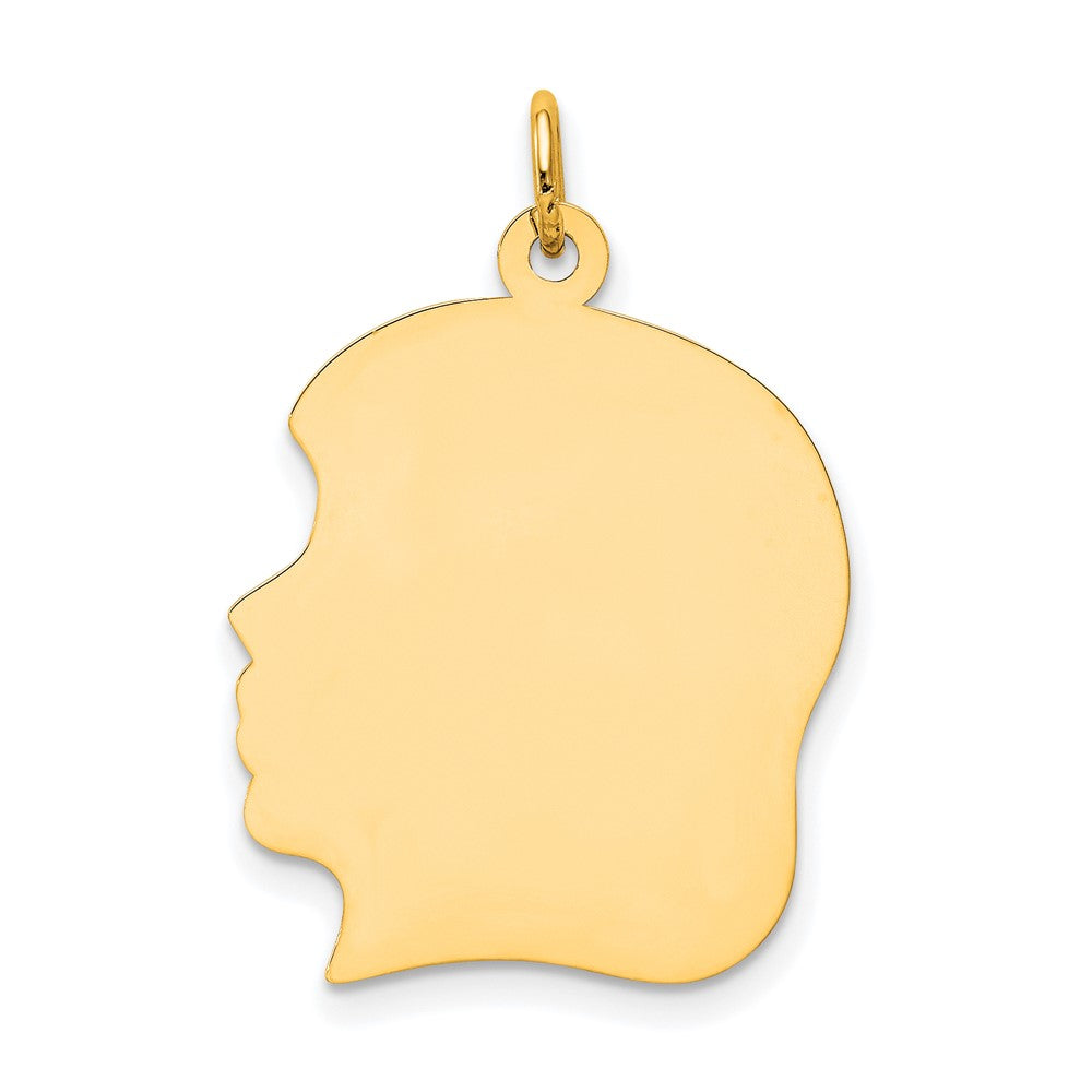 10K Yellow Gold Plain Large .013 Gauge Facing Left Girl HeadEngravable Charm Pendant Jewelry Gifts (Length 1.17" Width 0.78")