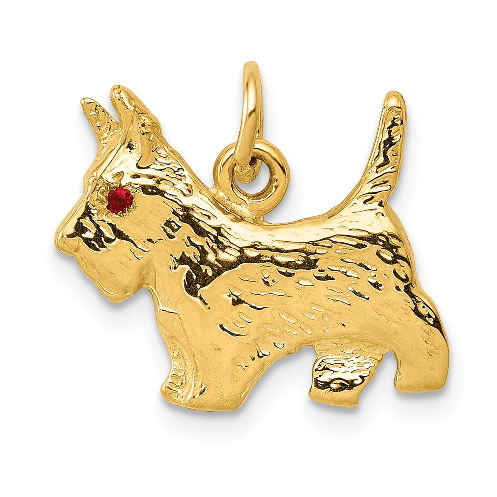 14k Yellow Gold Ruby Eye Scottie Dog Engravable Charm Pendant Jewelry Gifts (Length 0.66" Width 0.62")