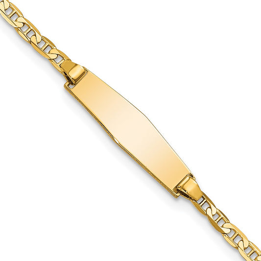 Engravable 14K Yellow Gold Soft Diamond Shape Flat Anchor Link ID Bracelet Length 6 inches Width 5.2 mm With Lobster Claw Clasp