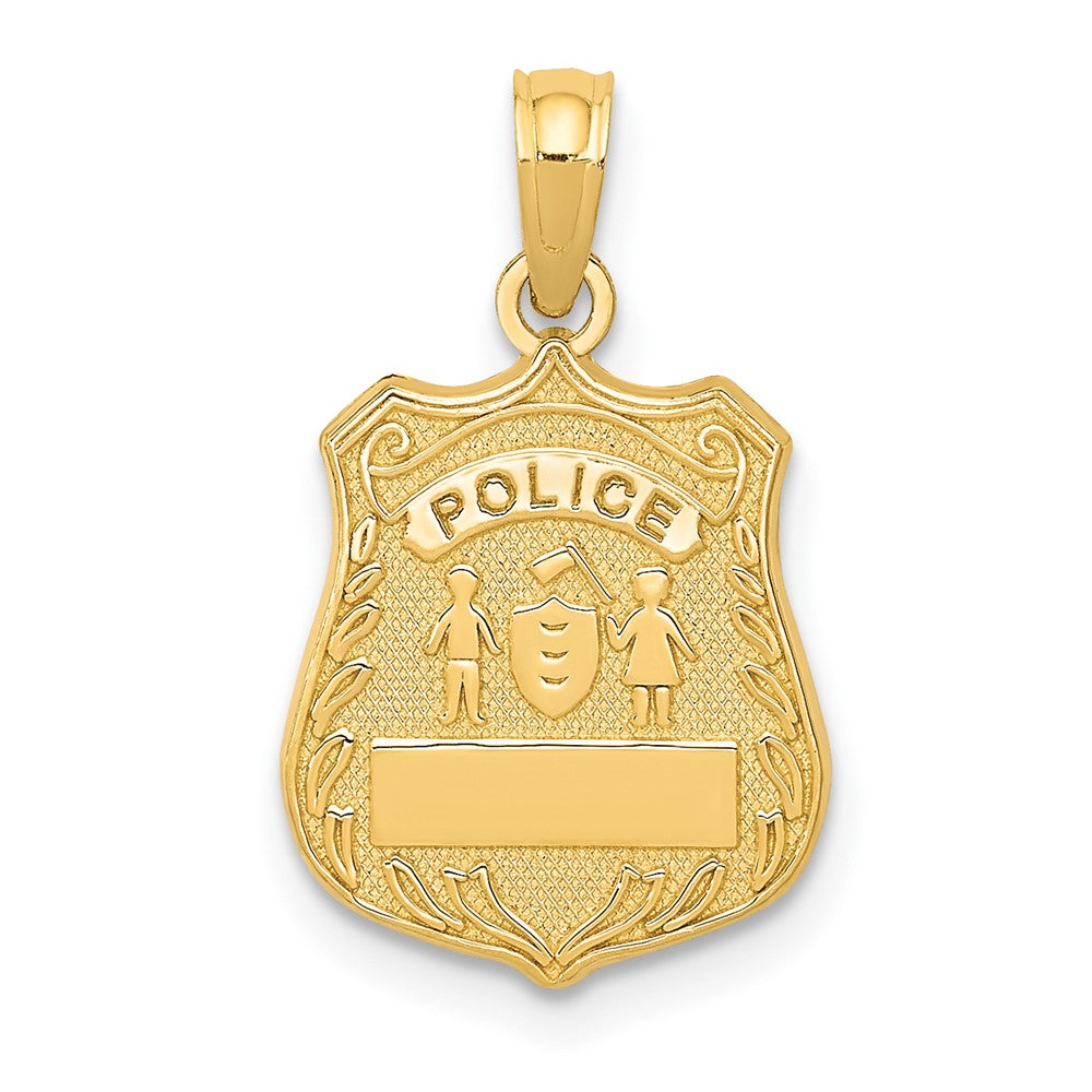 Solid 14k Yellow Gold POLICE Badge Customize Personalize Engravable Charm Pendant Jewelry Gifts For Women or Men (Length 0.82" Width 0.47")