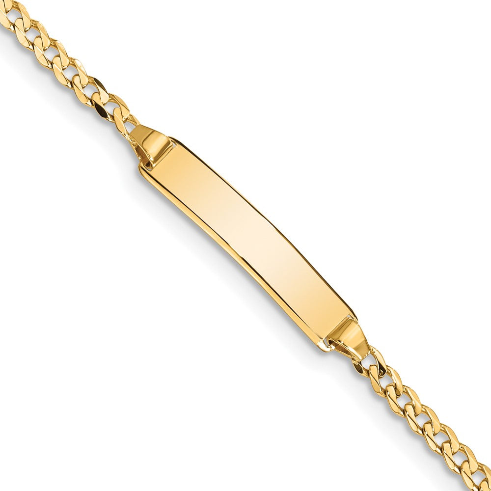 Polished Engravable 14K Yellow Gold Curb Link ID Bracelet Length 8 inches Width 4.8 mm With Lobster Claw Clasp