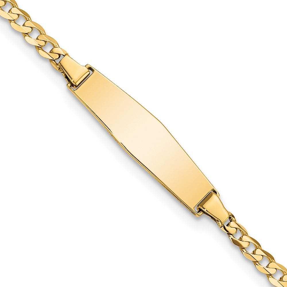 Engravable 14K Yellow Gold Soft Diamond Shape Curb Link ID Bracelet Length 7 inches Width 5.5 mm With Lobster Claw Clasp