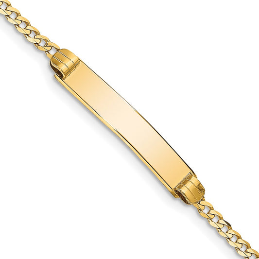 Polished Engravable 14K Yellow Gold Curb Link ID Bracelet Length 7 inches Width 5 mm With Lobster Claw Clasp