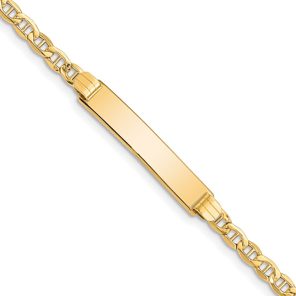 Engravable 14K Yellow Gold Anchor Link ID Bracelet Length 7 inches Width 5 mm With Lobster Claw Clasp