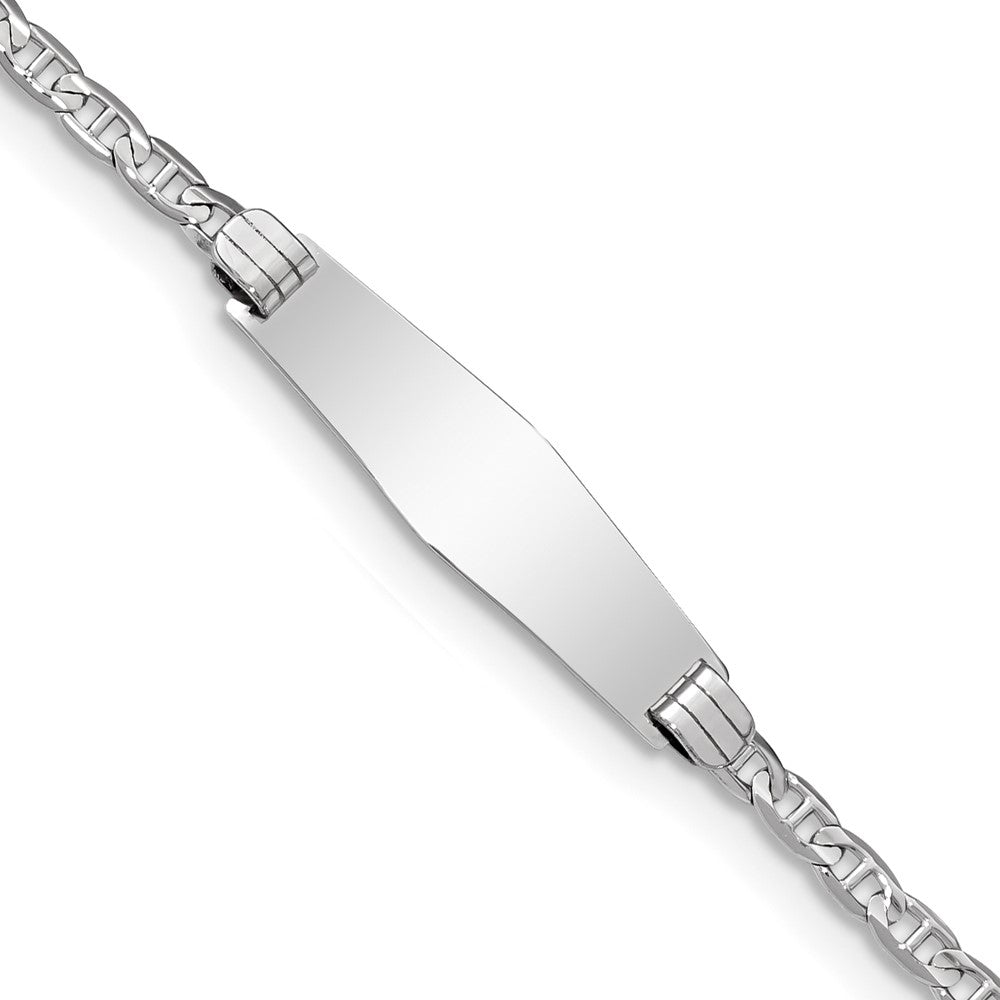 Engravable 14K White Gold Soft Diamond Shape Anchor Link ID Bracelet Length 8 inches Width 7.8 mm With Lobster Claw Clasp