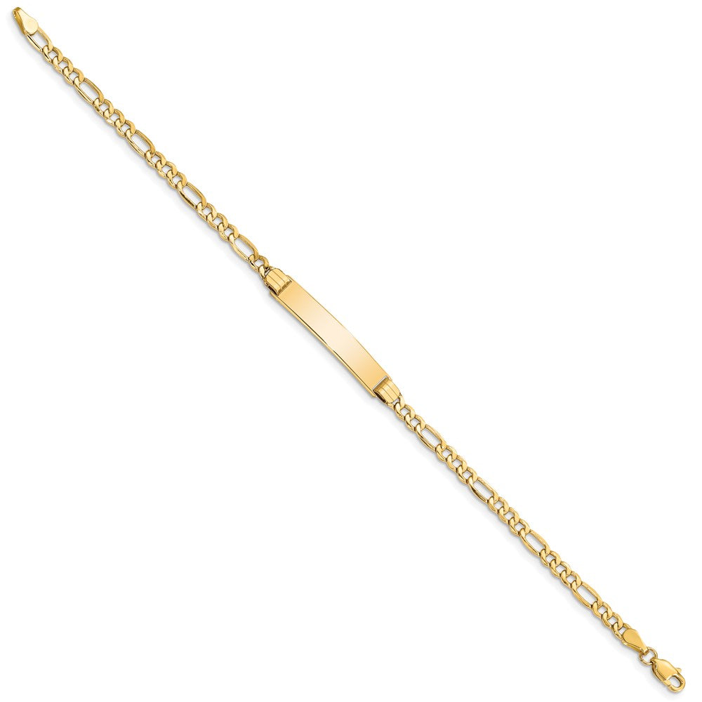 Polished Engravable 14K Yellow Gold Polished Figaro Link ID Bracelet Length 7 inches Width 5.5 mm With Lobster Claw Clasp