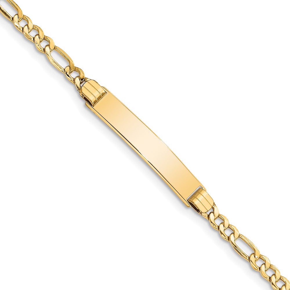 Polished Engravable 14K Yellow Gold Polished Figaro Link ID Bracelet Length 7 inches Width 5.5 mm With Lobster Claw Clasp