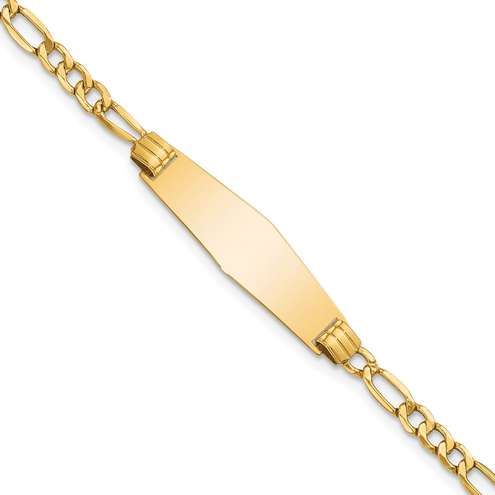 Engravable 14K Yellow Gold Soft Diamond Shape Figaro Link ID Bracelet Length 7 inches Width 7.5 mm With Lobster Claw Clasp