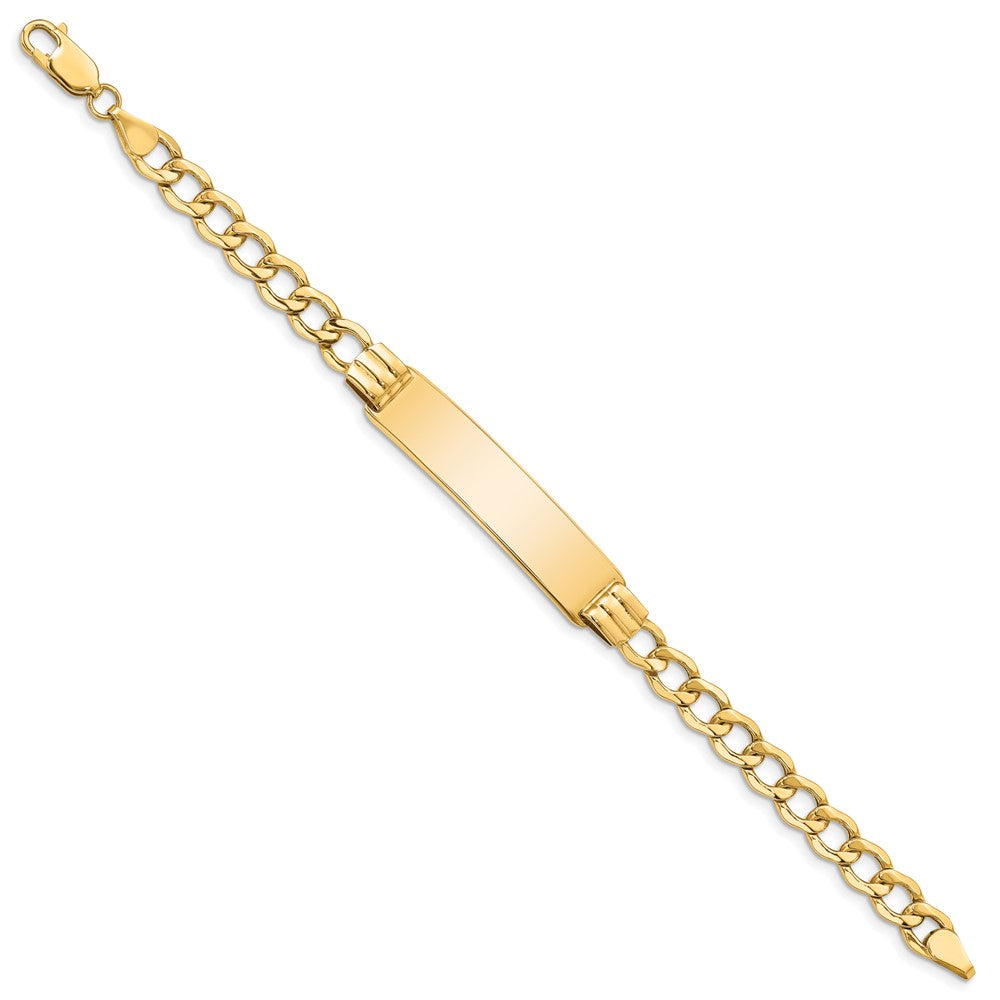 Polished Engravable 14K Yellow Gold Curb Link ID Bracelet Length 8 inches Width 9 mm With Lobster Claw Clasp