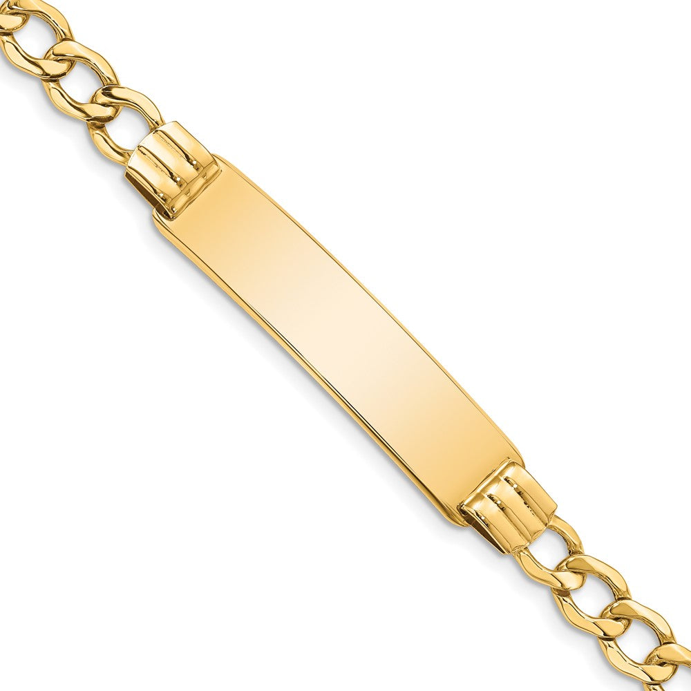 Polished Engravable 14K Yellow Gold Curb Link ID Bracelet Length 8 inches Width 9 mm With Lobster Claw Clasp