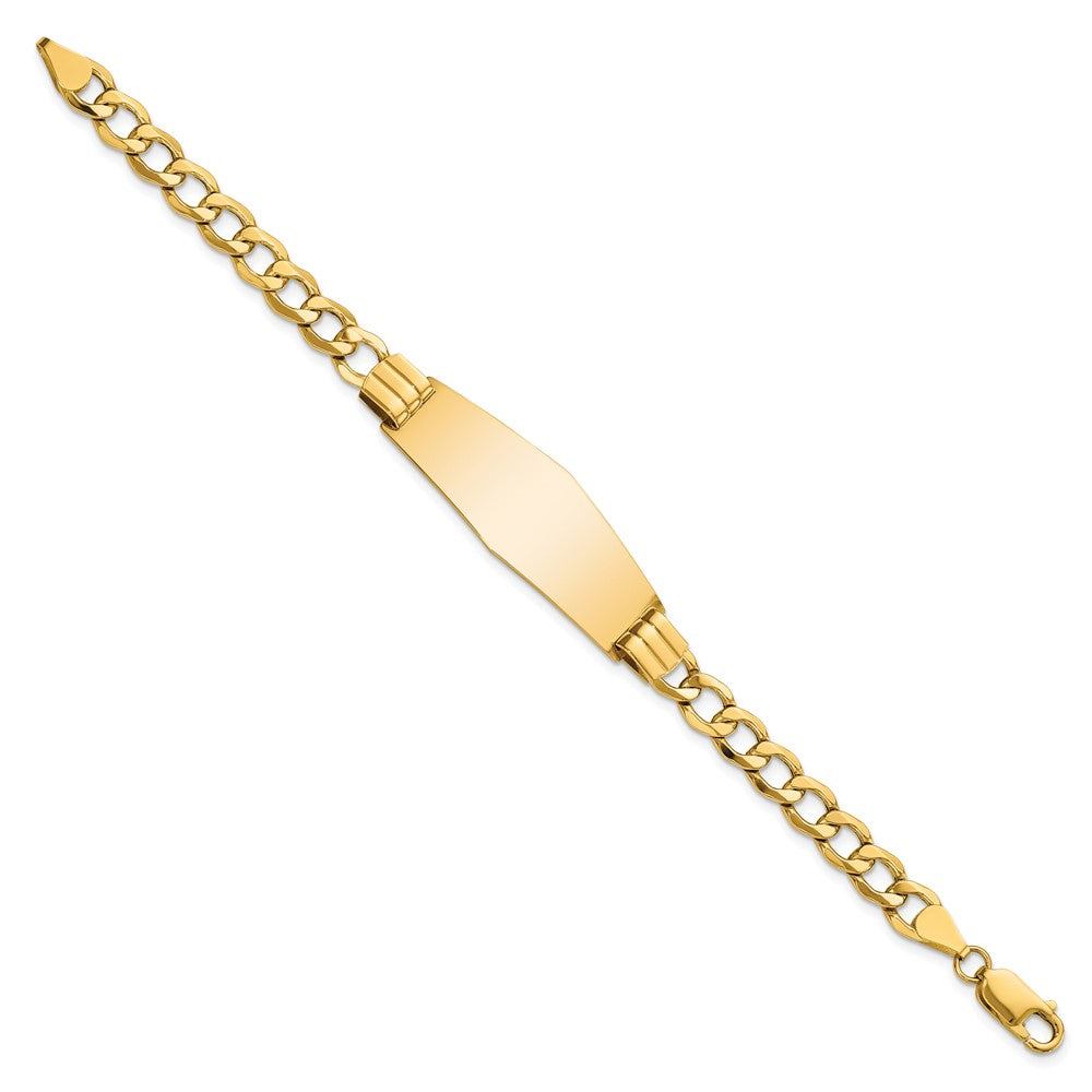 Engravable 14K Yellow Gold Soft Diamond Shape Curb Link ID Bracelet Length 7 inches Width 14 mm With Lobster Claw Clasp