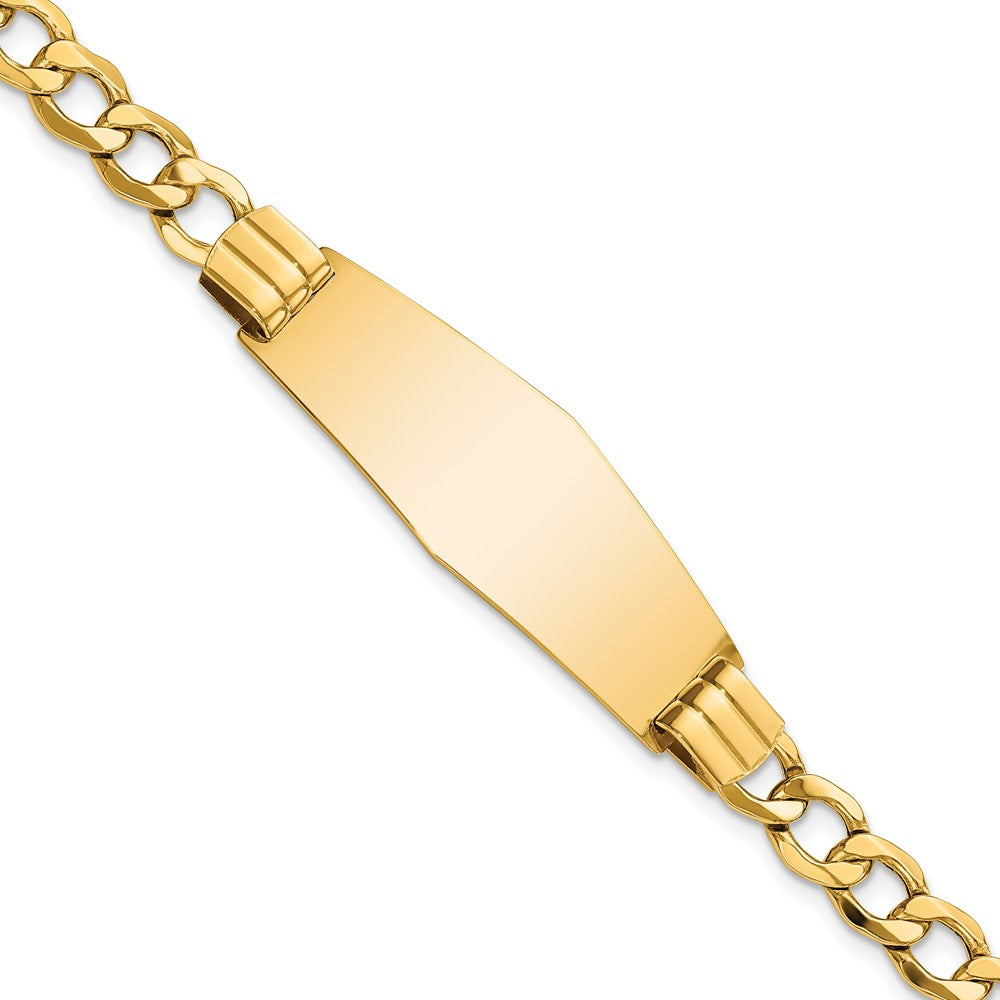 Engravable 14K Yellow Gold Soft Diamond Shape Curb Link ID Bracelet Length 7 inches Width 14 mm With Lobster Claw Clasp