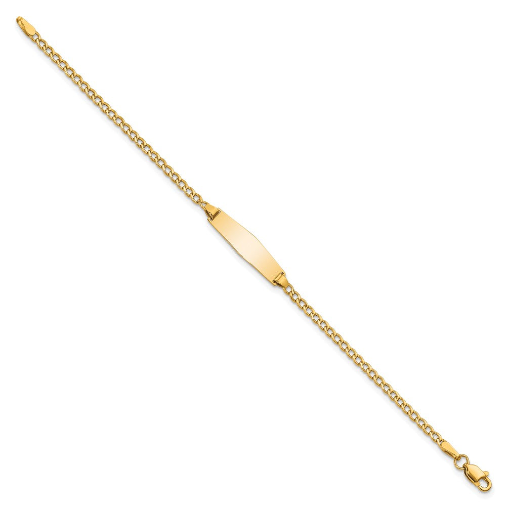 Engravable 14K Yellow Gold Soft Diamond Shape Cuban ID Bracelet Length 6 inches Width 5.5 mm With Lobster Claw Clasp