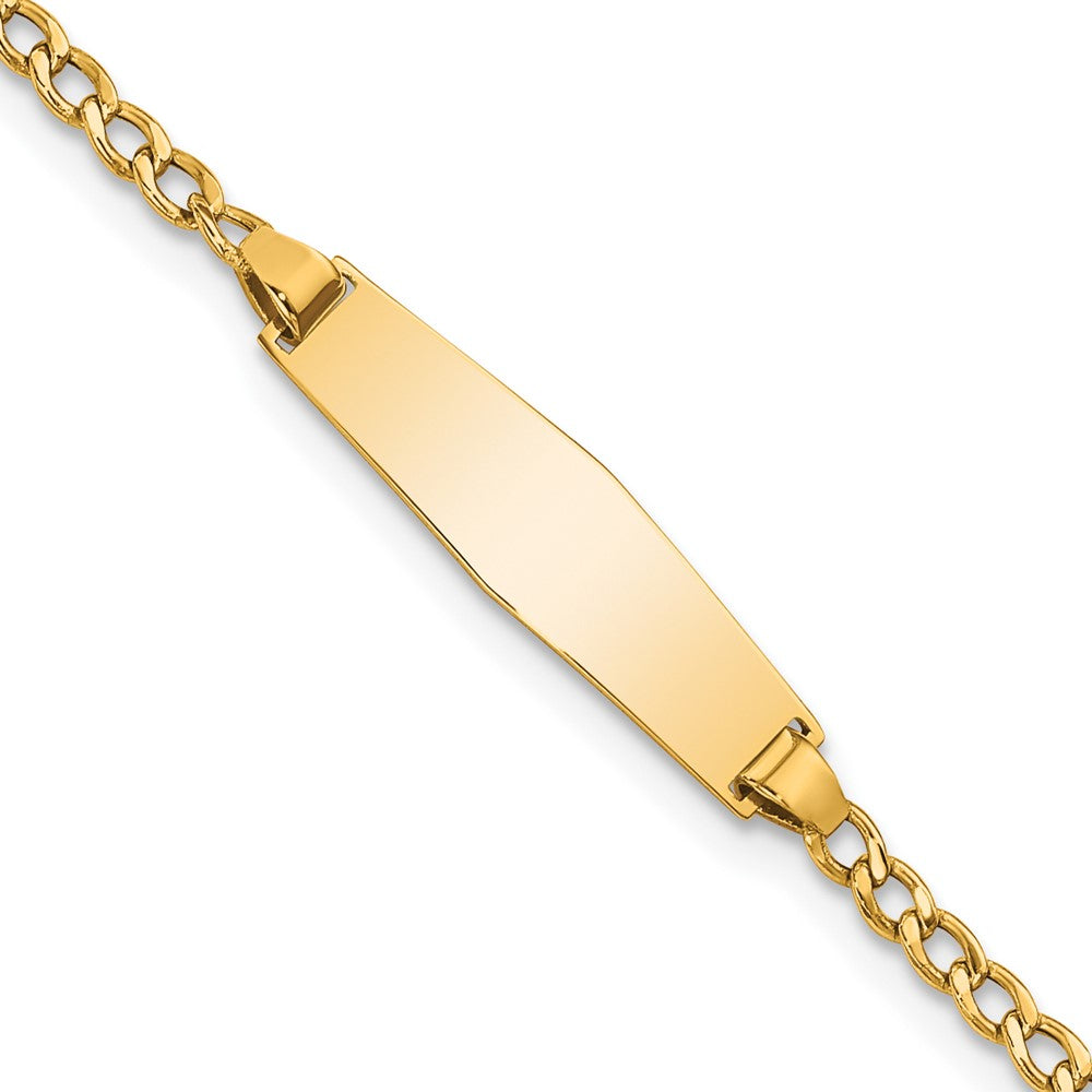 Engravable 14K Yellow Gold Soft Diamond Shape Cuban ID Bracelet Length 7 inches Width 5.5 mm With Lobster Claw Clasp