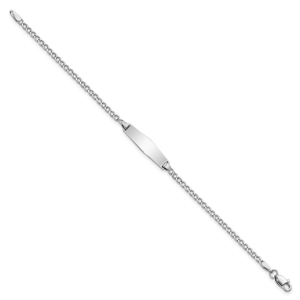 Engravable 14K White Gold Soft Diamond Shape Cuban ID Bracelet Length 7 inches Width 5.5 mm With Lobster Claw Clasp