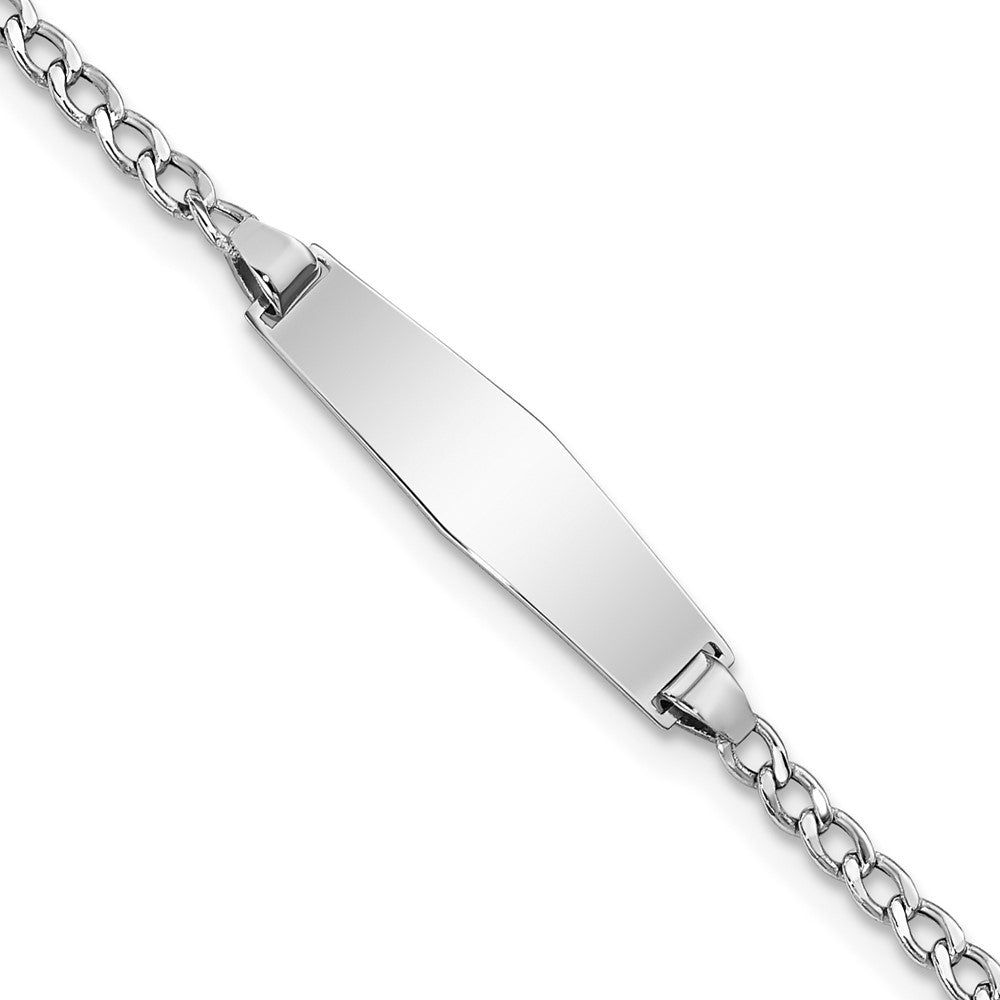 Engravable 14K White Gold Soft Diamond Shape Cuban ID Bracelet Length 7 inches Width 5.5 mm With Lobster Claw Clasp