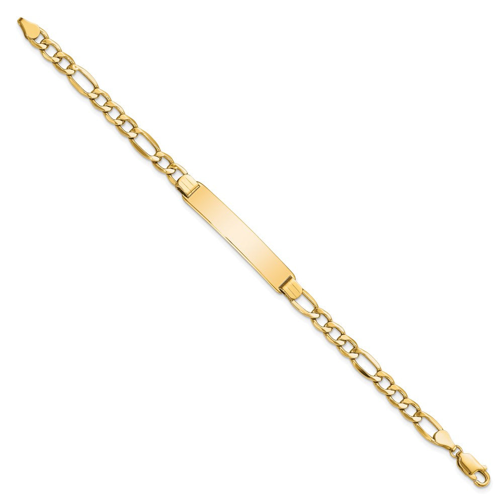 Engravable 14K Yellow Gold Polished Figaro ID Bracelet Length 8 inches Width 7 mm With Lobster Claw Clasp