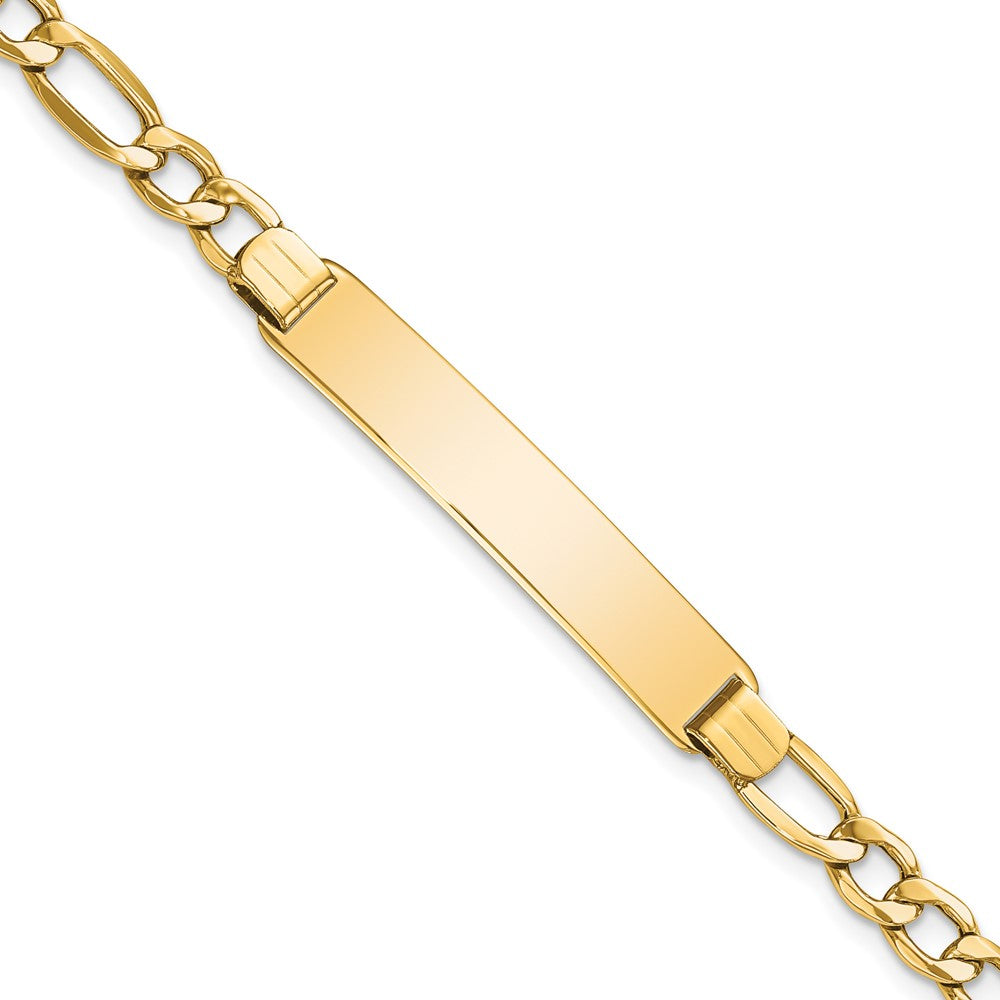 Engravable 14K Yellow Gold Polished Figaro ID Bracelet Length 8 inches Width 7 mm With Lobster Claw Clasp