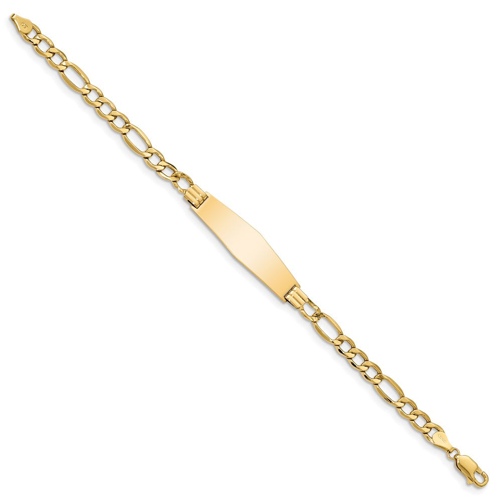 Engravable 14K Yellow Gold Polished Soft Diamond Shape Figaro ID Bracelet Length 7 inches Width 10 mm With Lobster Claw Clasp