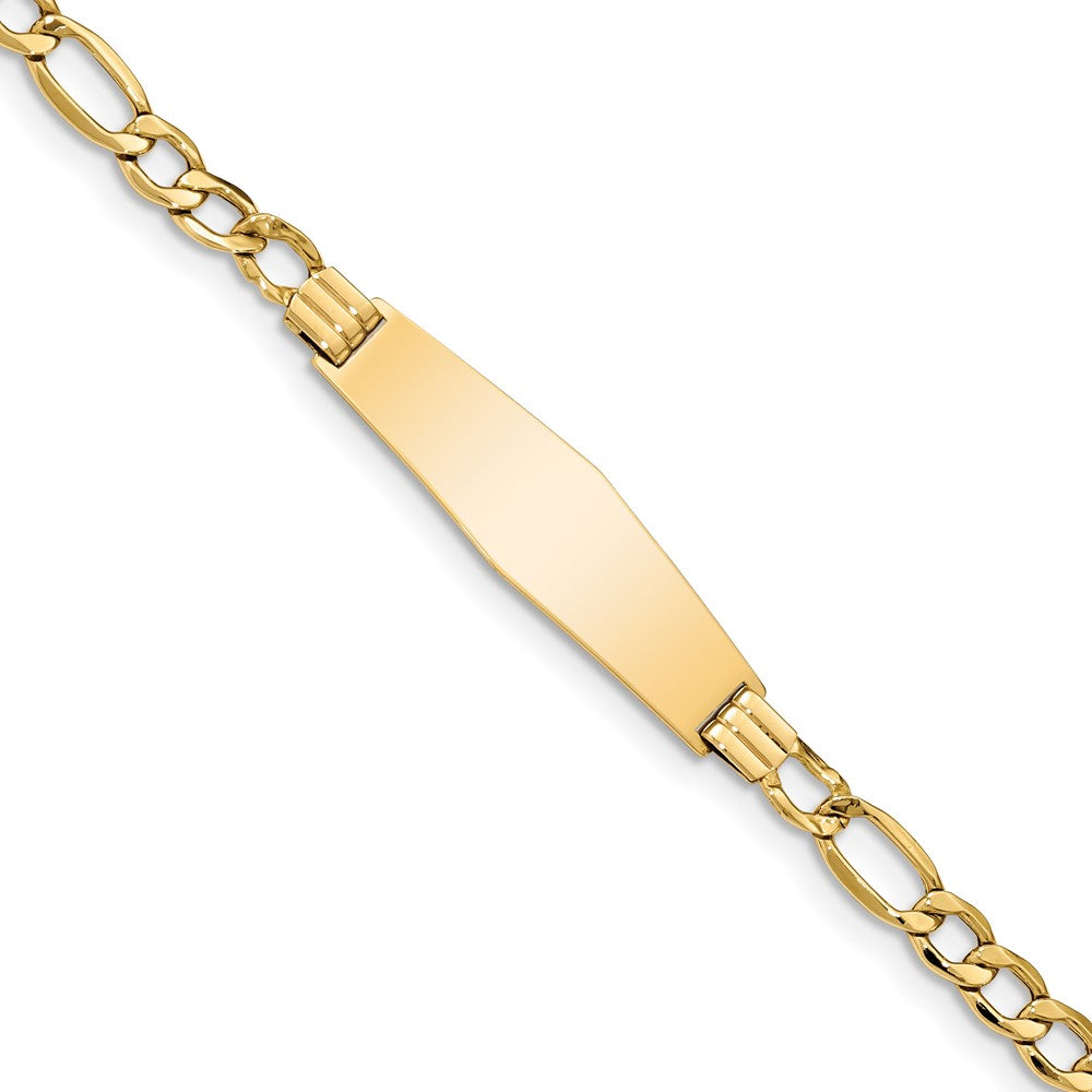 Engravable 14K Yellow Gold Polished Soft Diamond Shape Figaro ID Bracelet Length 7 inches Width 10 mm With Lobster Claw Clasp