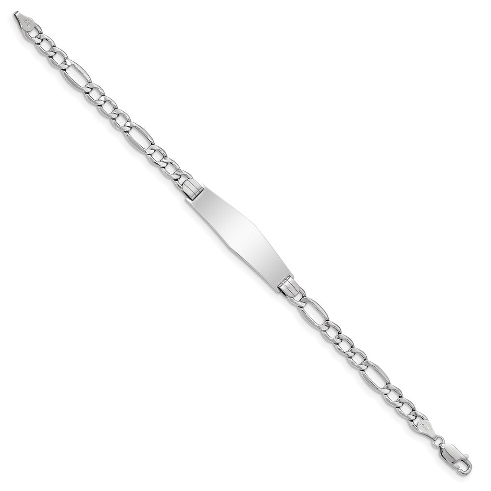 Engravable 14K White Gold Polished Soft Diamond Shape Figaro ID Bracelet Length 7 inches Width 10 mm With Lobster Claw Clasp