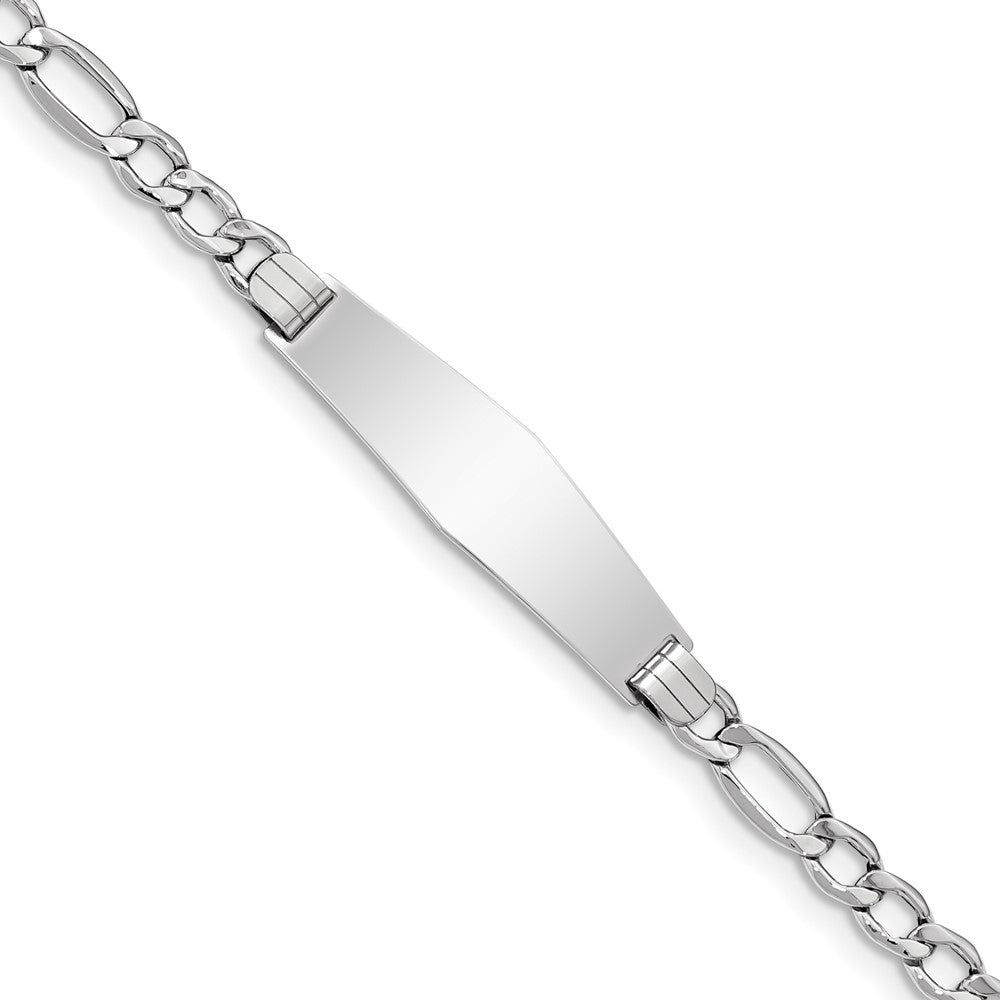 Engravable 14K White Gold Polished Soft Diamond Shape Figaro ID Bracelet Length 7 inches Width 10 mm With Lobster Claw Clasp