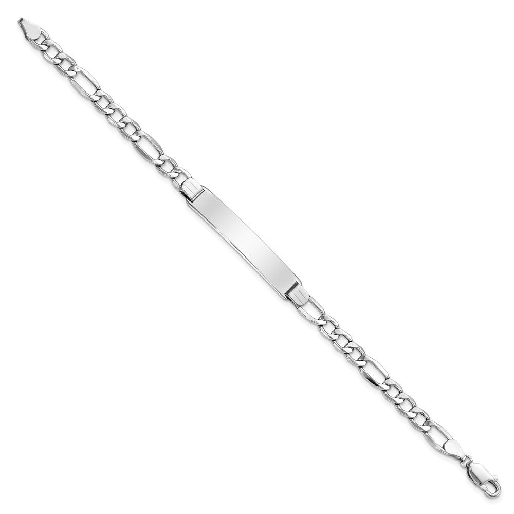 Engravable 14K White Gold Polished Figaro ID Bracelet Length 8 inches Width 7 mm With Lobster Claw Clasp