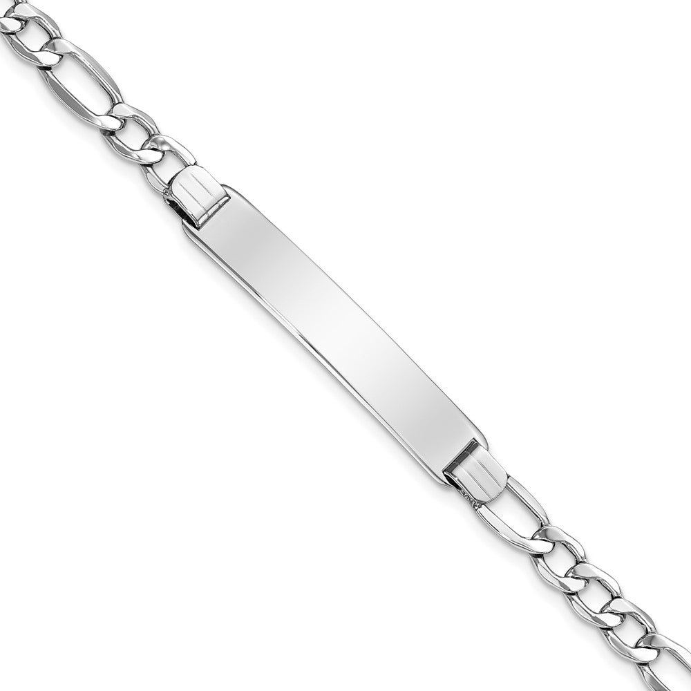 Engravable 14K White Gold Polished Figaro ID Bracelet Length 7 inches Width 7 mm With Lobster Claw Clasp