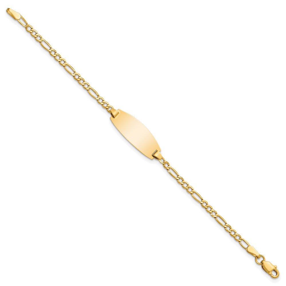 Engravable 14K Yellow Gold Oval Figaro ID Bracelet Length 5.5 inches Width 8.5 mm With Lobster Claw Clasp