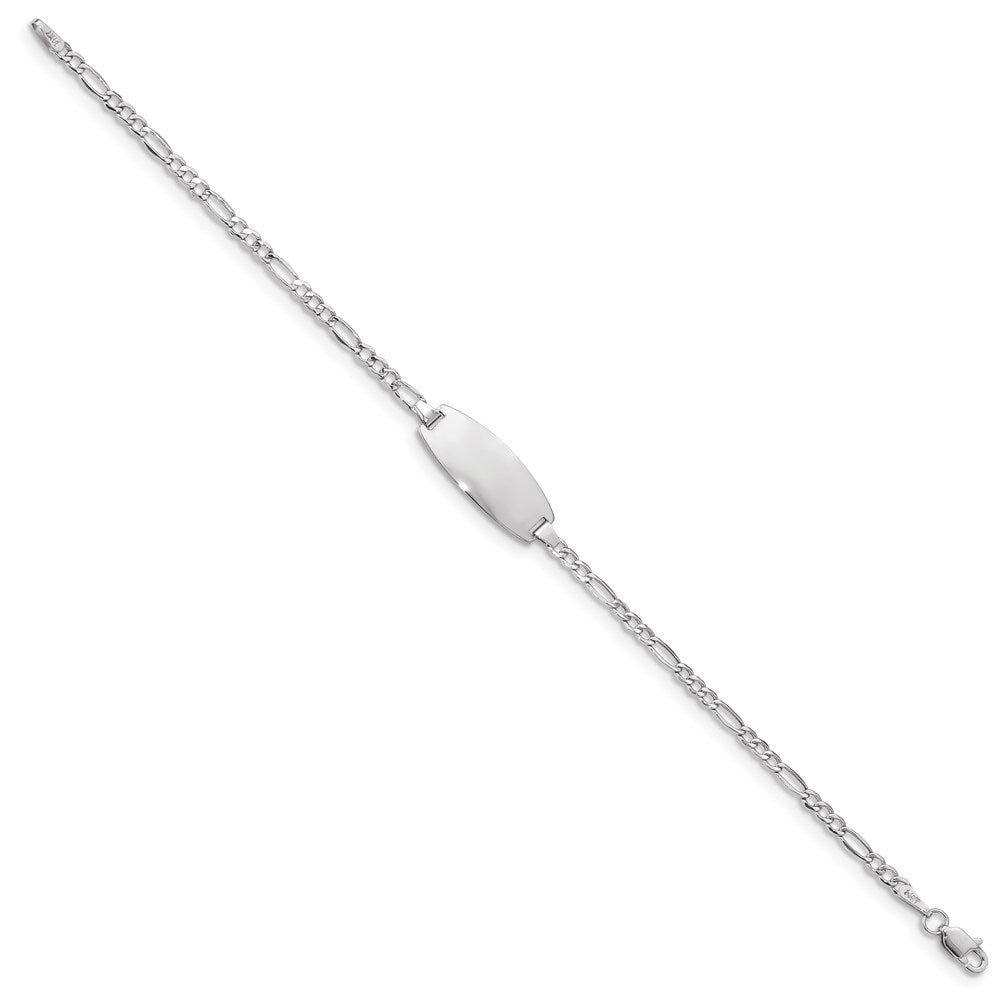 Engravable 14K White Gold Oval Figaro ID Bracelet Length 7 inches Width 8.5 mm With Lobster Claw Clasp