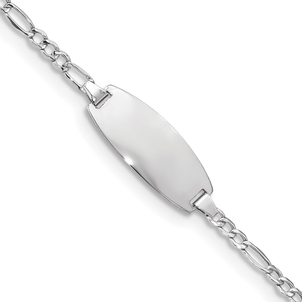 Engravable 14K White Gold Oval Figaro ID Bracelet Length 7 inches Width 8.5 mm With Lobster Claw Clasp